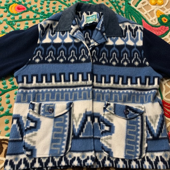 VTG 90’s Aztec Fleece jacket “Climate Zone” corduroy collar and sleeve cuffs MED - Picture 2 of 8